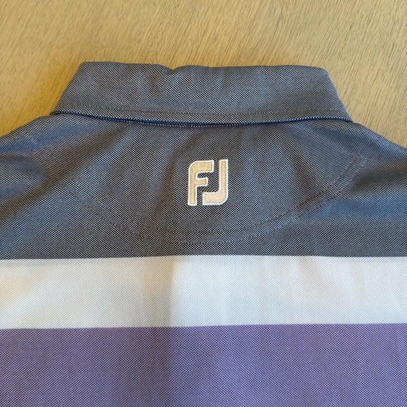 Men’s FootJoy Purple Navy White‎ Stripe Golf Short Sleeve Polo Size Medium - Picture 11 of 12